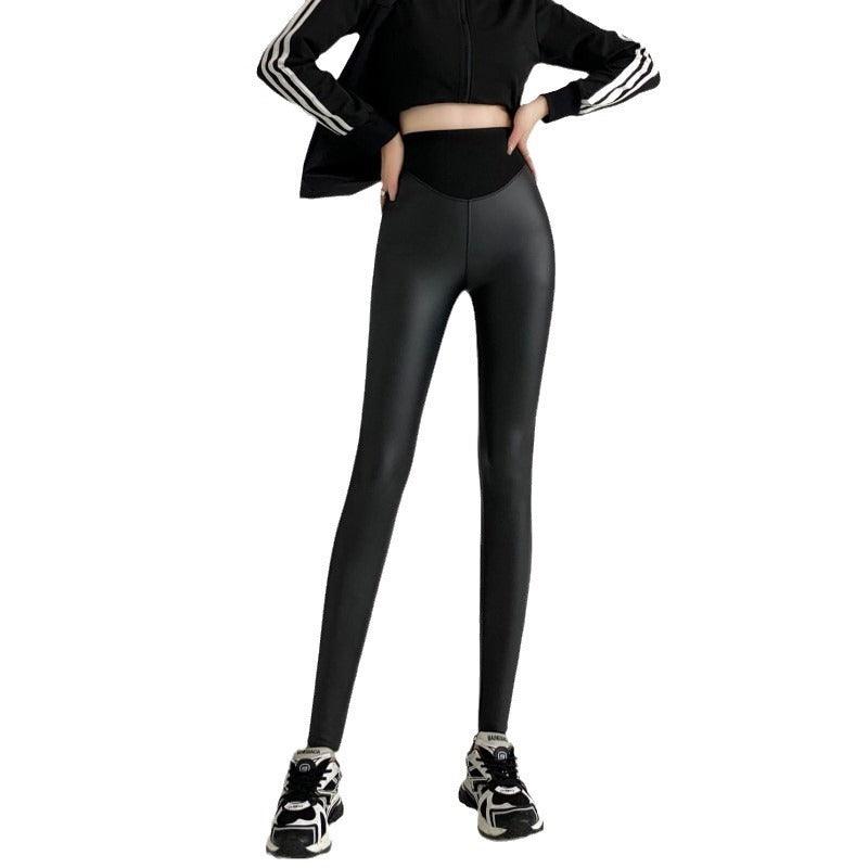 New Autumn And Winter Stretch Tight Leather Pants Pu Matte Thin Velvet Weight Loss Pants Leggings - Elite Essence Store