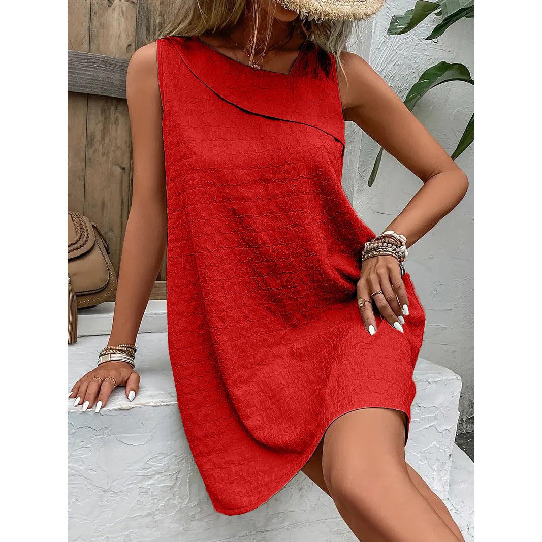 Fashion Solid Color Sleeveless Dress Summer Slim Diagonal-neck Dresses For Womens Clothing - Elite Essence Store