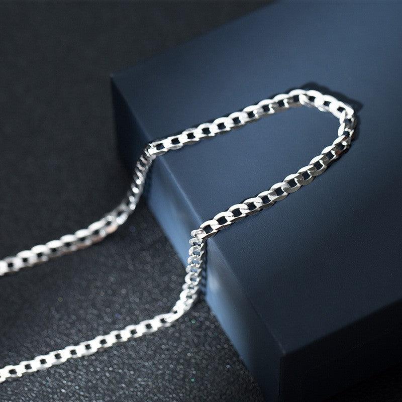 S925 Sterling Silver Simple Trendy Men's Curb Necklace Domineering Cuban Clavicle Chain - Elite Essence Store