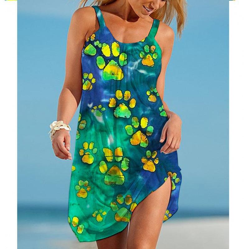 Women's Printed Sleeveless Loose Casual Beach Dress - Elite Essence Store