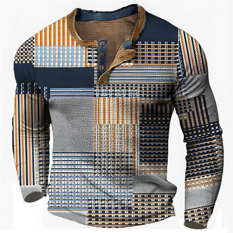 European And American Printed Three-button Long-sleeved Pullover - Elite Essence Store