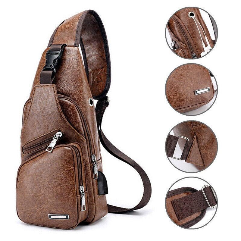 Men Chest Bag PU Shoulder Sling Backpack Pack Travel Sport Cross Body Bags - Elite Essence Store