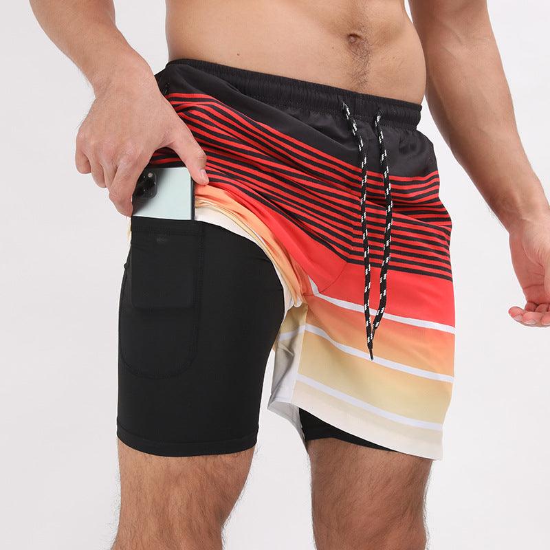 Gradient Printed Beach Shorts Double Layer Casual Sport Shorts - Elite Essence Store