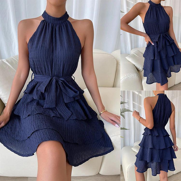 Women's Halterneck Dresses Sleeveless Ruffle Dress - Elite Essence Store