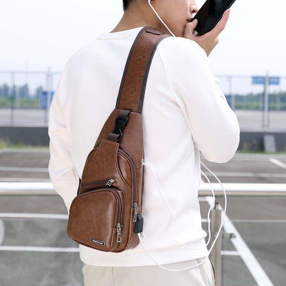 Men Chest Bag PU Shoulder Sling Backpack Pack Travel Sport Cross Body Bags - Elite Essence Store