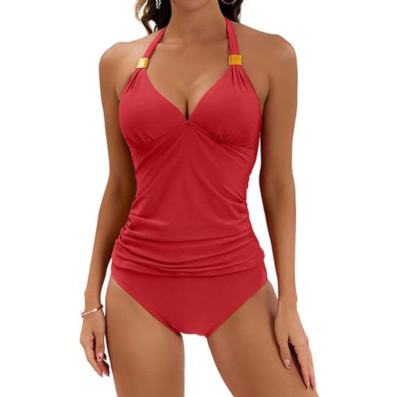 Women's Pure Color Halter Split Tie Two Piece Swimsuit - Elite Essence Store