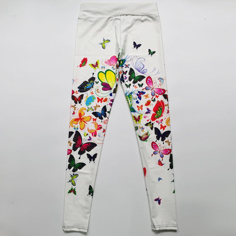 Printed Floral Butterfly Leggings High Waist Slim Yoga Pants Leggings - Elite Essence Store