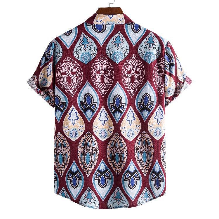 Stand Collar Ethnic Style Series Printed Casual Shirt - Elite Essence Store