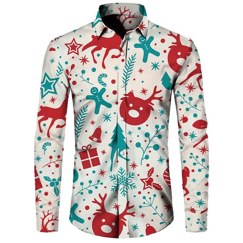 Funny Christmas Theme Digital 3D Printing Men's Button Lining Casual Long Sleeve - Elite Essence Store