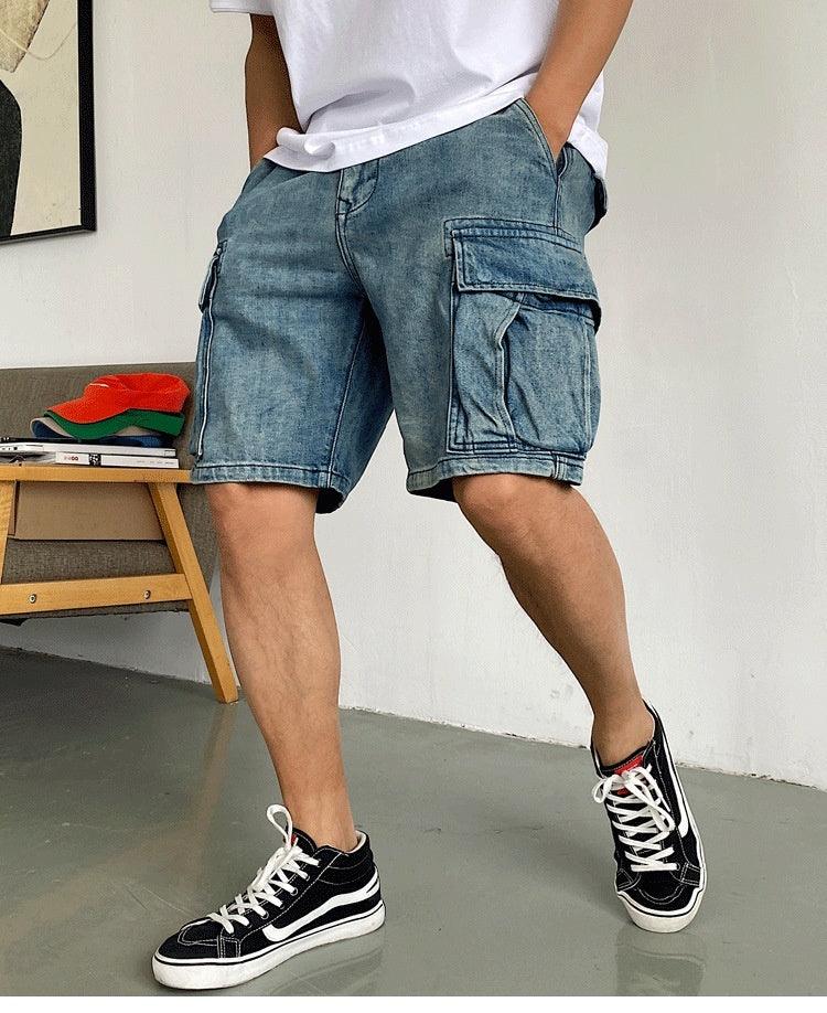 Casual Pu Shuai High-end Big Workwear With Pocket Denim Shorts Men - Elite Essence Store